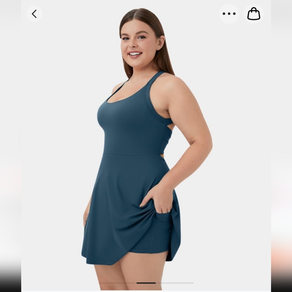 Halara Backless Twisted Dress,Side Pocket 3xl in Mojolica Blue